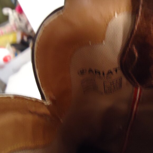 Ariat Womens Square Toe Western Cowboy Boots Sz 7B Red/Brown Pull On - Picture 10 of 11
